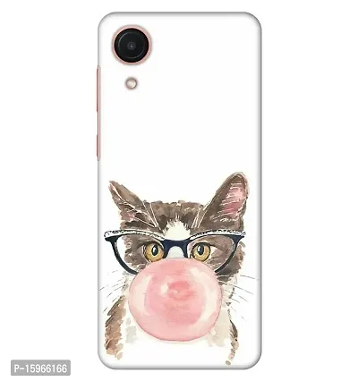 JugaaduStore Designer Printed Slim Fit Hard Case Back Cover for Samsung Galaxy A03 Core | Bubble Gum Blower Meow (Polycarbonate)