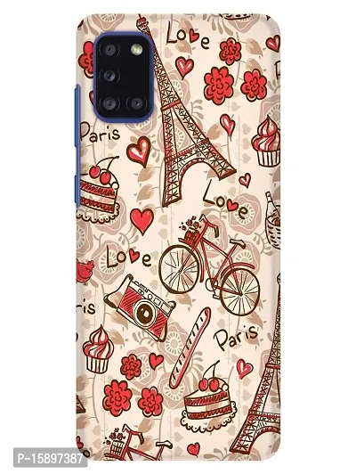 JugaaduStore Designer Printed Slim Fit Hard Case Back Cover for Samsung Galaxy A31 | Love for Paris Doodles (Polycarbonate)