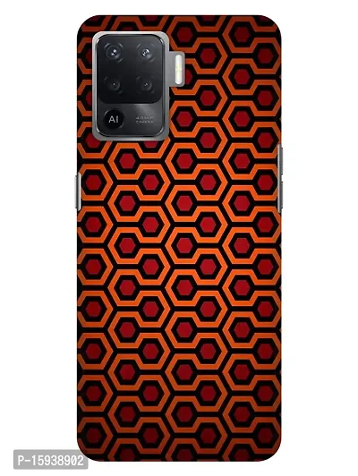 JugaaduStore Designer Printed Slim Fit Hard Case Back Cover for Oppo F19 Pro | Blaze Orange Hexagon (Polycarbonate)