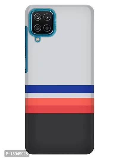 JugaaduStore Designer Printed Slim Fit Hard Case Back Cover for Samsung Galaxy M12 / Samsung Galaxy A12 / Samsung Galaxy F12 | Grey Tricolor Stripes (Polycarbonate)