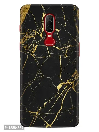 JugaaduStore Designer Printed Slim Fit Hard Case Back Cover for OnePlus 6 | Classy Golden Black Marble (Polycarbonate)