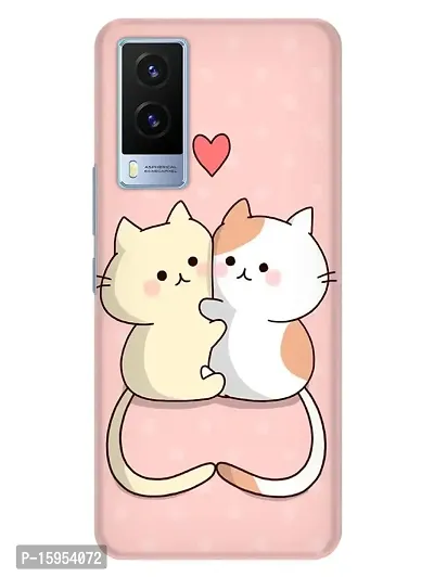JugaaduStore Designer Printed Slim Fit Hard Case Back Cover for Vivo V21e 5G | Love Cats Heart (Polycarbonate)