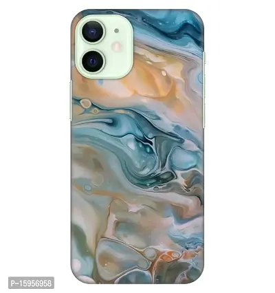 JugaaduStore Designer Printed Slim Fit Hard Case Back Cover for Apple iPhone 12 Mini | Liquid Turquoise Marble (Polycarbonate)-thumb0