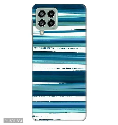 JugaaduStore Designer Printed Slim Fit Hard Case Back Cover for Samsung Galaxy M33 | Blue White Stripes (Polycarbonate)