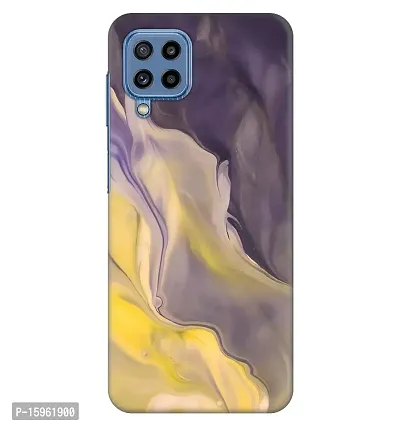 JugaaduStore Designer Printed Slim Fit Hard Case Back Cover for Samsung Galaxy M32 / Samsung Galaxy M32 Prime Edition/Samsung Galaxy F22 | Yellow Purple Liquid Marble (Polycarbonate)