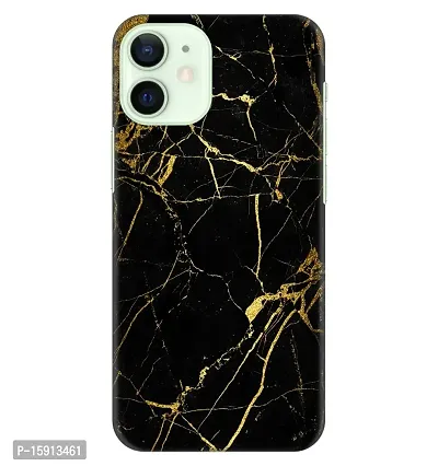 jugaadustore slim fit hard case back cover for apple iphone 12 mini - classy black marble mariegold veins texture