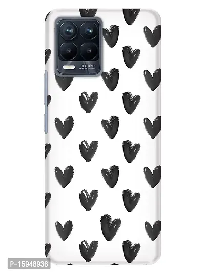 JugaaduStore Designer Printed Slim Fit Hard Case Back Cover for Realme 8 Pro/Realme 8 | Black Hearts Doodles (Polycarbonate)-thumb0