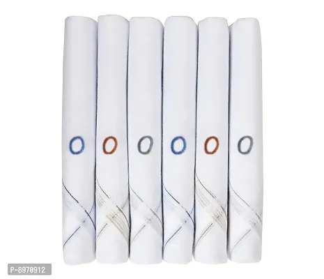 Caruso Italy Men's Initial Monogram O Embroidery 100% Pure Cotton Handkerchief White Base With Colored Border - Pack Of 6