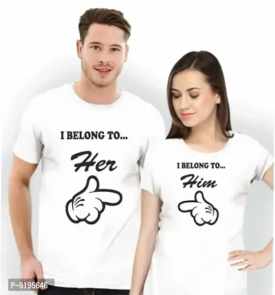 Alluring Cotton Off White Him Her Print Round Neck Short Sleeves Couple T-Shirt