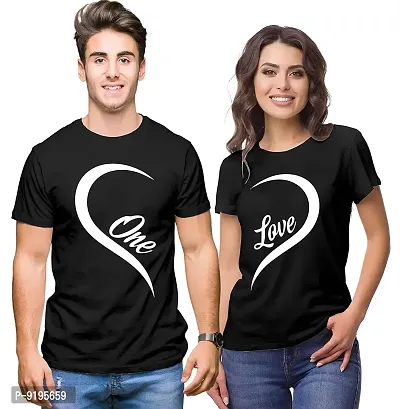 Alluring Cotton Black One Love Print Round Neck Short Sleeves Couple T-Shirt