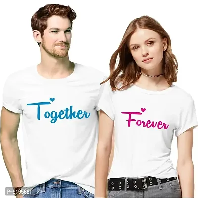 Alluring Cotton Green Together Forever Print Round Neck Short Sleeves Couple T-Shirt