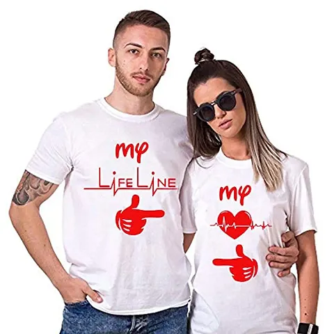 Alluring Life Line Print Round Neck Short Sleeves Couple T-Shirt