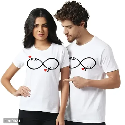 Alluring Cotton White Infinity Print Round Neck Short Sleeves Couple T-Shirt