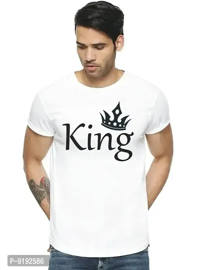 Elegant White Polycotton Printed Round Neck Tees For Men