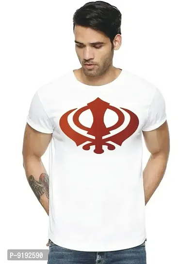 Elegant White Polycotton Printed Round Neck Tees For Men