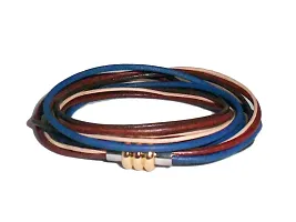 Cords Craft, Women's 3 Wrap Genuine Leather Bracelets, Leather Band, Wrist Band, Gift for Her, Multi Color, Multi Strings with Antique Endlock, Blue-thumb4