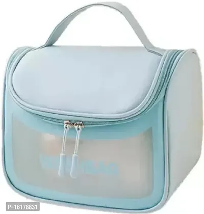 Multipurpose Transparent PVC Zipper Cosmetic Travel Wash Bag Organizer Toiletry Makeup Portable Carry Bag for Women Girls (Blue)-thumb0