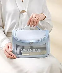 Multipurpose Transparent PVC Zipper Cosmetic Travel Wash Bag Organizer Toiletry Makeup Portable Carry Bag for Women Girls (Blue)-thumb1