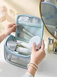 Multipurpose Transparent PVC Zipper Cosmetic Travel Wash Bag Organizer Toiletry Makeup Portable Carry Bag for Women Girls (Blue)-thumb2