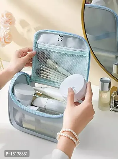 Multipurpose Transparent PVC Zipper Cosmetic Travel Wash Bag Organizer Toiletry Makeup Portable Carry Bag for Women Girls (Blue)-thumb3