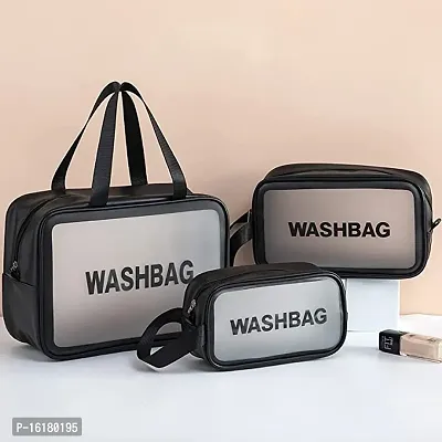Clear Cosmetic Wash Bag Makeup Pouch Bag Travel Transparent Toiletry Bag Zipper Wash Bag with Handle Household Grooming Kit Portable Organizer Case Carry Pouch for Women and Men (Black)