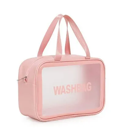 ozket Women Zipper Makeup Beauty Bags Transparent Make Up Organizer Storage Bath Toiletry Wash Bag Travel Waterproof Cosmetic Bag, PU PVC Cosmetic Makeup Pouch for Women,Girl(Pink) (Large)