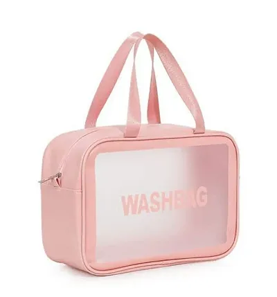 Toiletry Bag Zipper Wash Bag with Handle Household Grooming Kit Portable Organizer Case Carry Pouch for Women and Men (Pink)