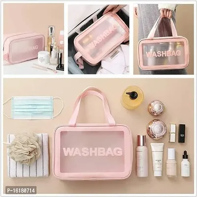 Multi-functional Makeup Pouch for Women | Waterproof PVC Cosmetic Bags for Girls | Toiletry Storage Wash Bag | Travel Organizer for Bath Accessories  Grooming Kit, Set of 3 Pouches (Pink)-thumb5