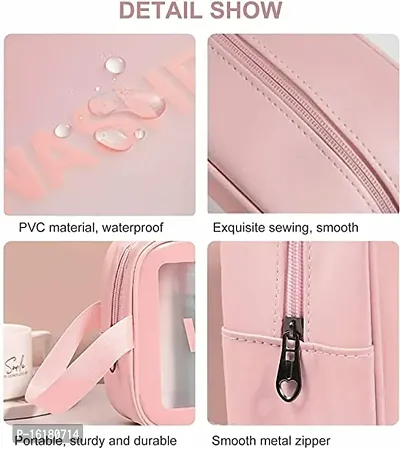 Multi-functional Makeup Pouch for Women | Waterproof PVC Cosmetic Bags for Girls | Toiletry Storage Wash Bag | Travel Organizer for Bath Accessories  Grooming Kit, Set of 3 Pouches (Pink)-thumb2