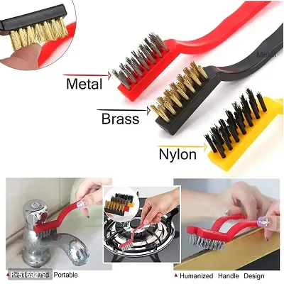 (Pack of 3) Mini Wire Brush Set,Cleaning Tool Kit - Brass, Nylon, Stainless Steel Bristles-thumb0