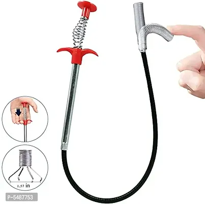 Stainless Steel Hair Catching Drain Cleaner Spring Wire Stick Drain Plunger  1PC (60CM)-thumb0