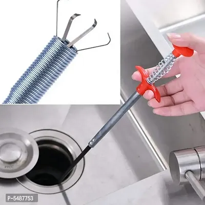 Stainless Steel Hair Catching Drain Cleaner Spring Wire Stick Drain Plunger  1PC (60CM)-thumb2