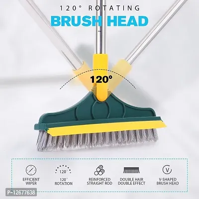 Bathroom Cleaning Brush With Wiper 2 In 1 Tiles Cleaning Brush Floor Scrub Bathroom Brush With Long Handle 120Deg Rotate Bathroom Floor Cleaning Brush Home Kitchen Bathroom Cleaning Accessories-thumb2