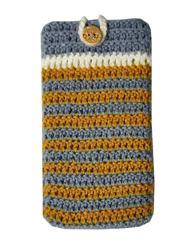 Tistook Hand Knit Mobile Phone Cover Pouch 6 to 6.5 Inch for Women and Men (TMOB6) Multicolor