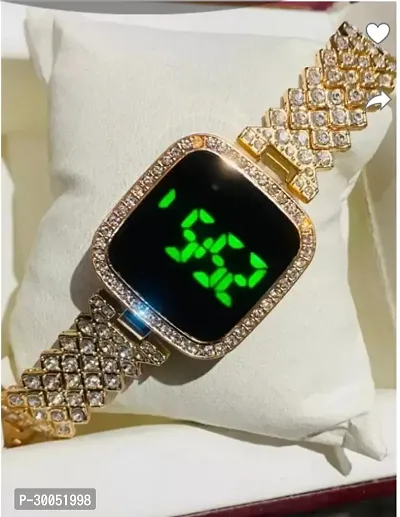 Trendy Golden Designer Digital Watch For Women