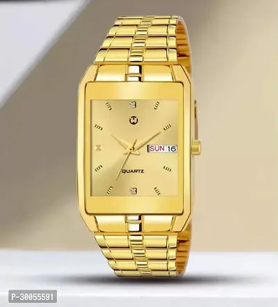 Trendy Golden Stainless Steel Analog Watch for Men