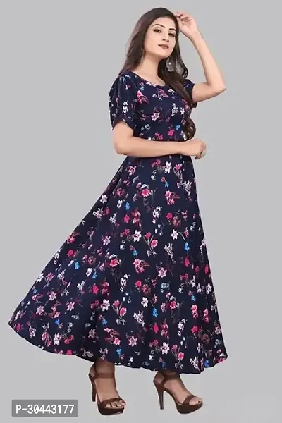 Trendy Floral Print Crepe Maxi Length Dress For Women-thumb0