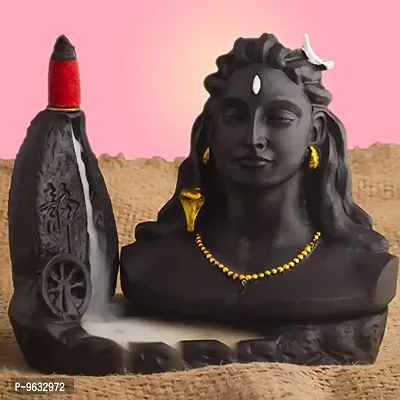 Black Adiyogi Smoke Fountain in Incense Sticks Statue Home Decor Item , Office Table Show Piece