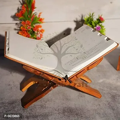 Haridwar Divine Handcraft Sheesham Wooden Book Holder Display Stand Folding Religious Prayer Free Reading Stand with Intricate Carvings, Rehal-thumb0