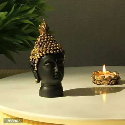 Gautama Buddha Face Head Polyresin Figurine (14 cm X 5 cm) Black Color for Car-Dashboard, Gifting, Home Decor.