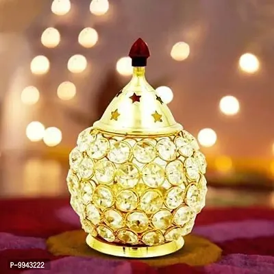 Akhand Diya Decorative Brass Akhand Jyoti| Diamond Crystal Deepak| Decorative Brass Crystal Oil Lamp |Puja Lamp Brass Table Diya for Pooja, Decoration, Bedroom, Temple.