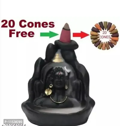 Combo Pack of Lord Adiyogi Shiva Smoke Fountain Incense Holder and 20 Units Backflow Smoke Incense C-thumb0