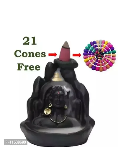 Lord Adiyogi, Mahadev, Shiv Adi Shankara | Backflow Cone Incense Holder | Shiv Decorative Showpiece with 21 Smoke Backflow Incense Cone-thumb0