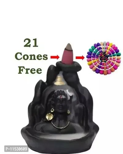 Lord Adiyogi, Mahadev, Shiv Adi Shankara | Backflow Cone Incense Holder | Shiv Decorative Showpiece with 21 Smoke Backflow Incense Cone