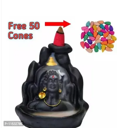 Lord Adiyogi, Mahadev, Shiv Shankara Backflow Cone Incense Holder Decorative Showpiece With 50 Smoke Backflow Cone-thumb0