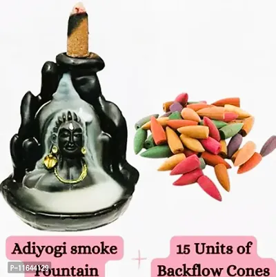 Lord Adiyogi Backflow Incense Burner / Holder / Smoke Fountain / jharna / Waterfall with 15 Free Scented Cones-thumb0