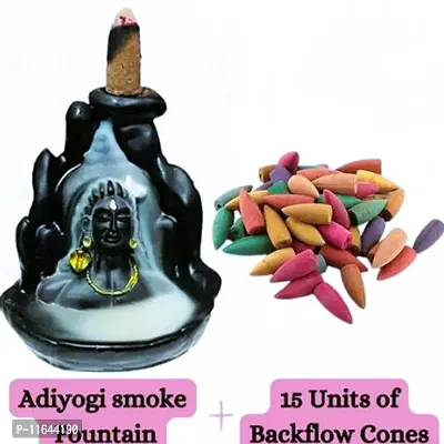 Lord Adiyogi, Mahadev, Shiv Shankara Backflow Cone Incense Holder Decorative Showpiece with Free  15 Smoke Backflow Scented Cone