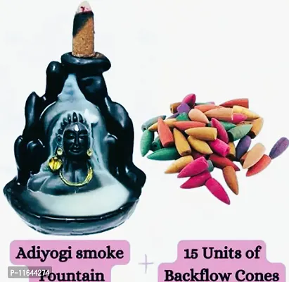 Adiyogi, Mahadev, Shiv Shankara Backflow Cone Incense Holder Decorative Showpiece with 15 Free Smoke Backflow Scented Cone
