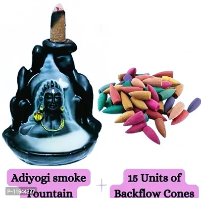 Shiva Adiyogi Backflow Smoke Fountain Incense Holder with Free 15 Cones-thumb0