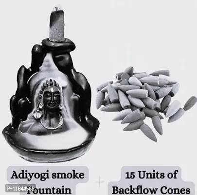 Adiyogi, Mahadev, Shiv Shankara Backflow Cone Incense Holder Decorative Showpiece with 15 Free Smoke Cones
